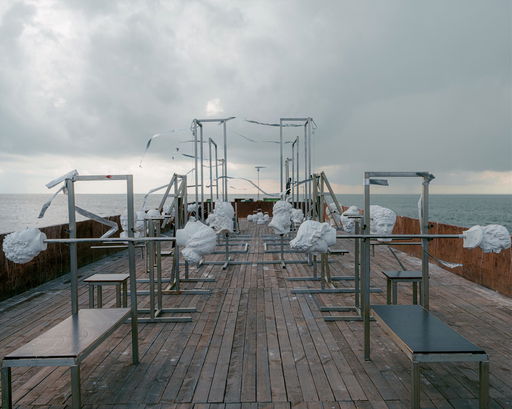 Photo reportage from the performative installation 'Fitness Barge' by Augustas Serapinas on the Curonian Lagoon