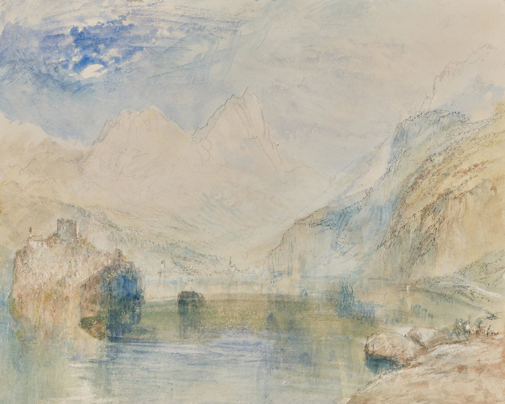The Lauerzersee with the Ruins of Schwanau and the Mythen, Switzerland by J.M.W. Turner sold for $638,700. Image courtesy of Christie's