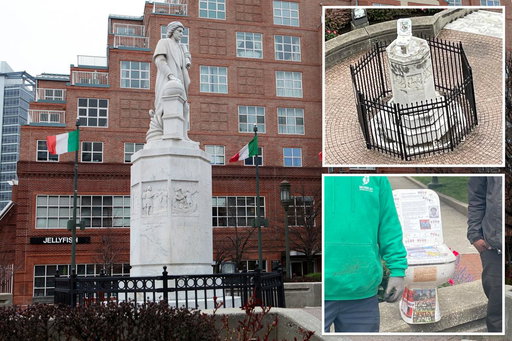Vandals mount toilet to toppled Christopher Columbus statue as activist fumes over lack of investigation: ‘Blatant racism’