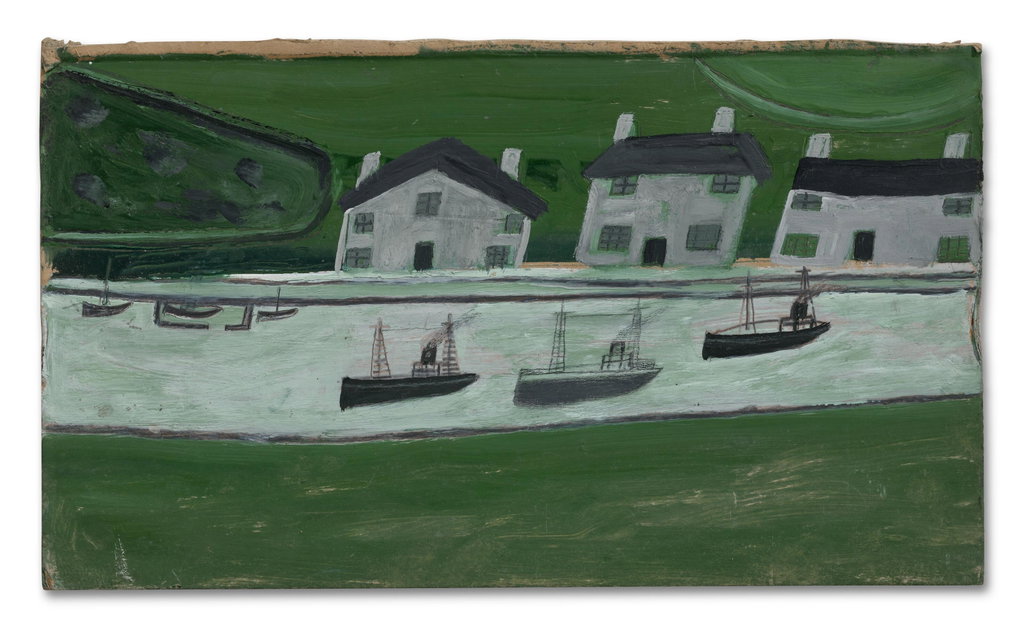 Three Steamers and Three Houses by Alfred Wallis sold for $81,900. Image courtesy of Christie's