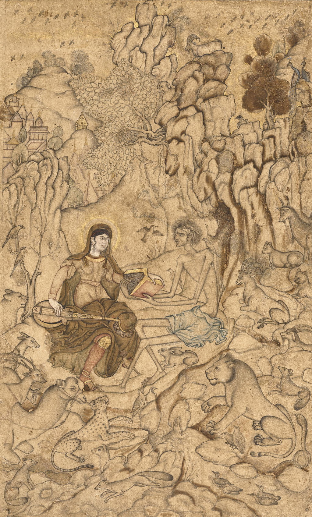 LAYLA VISITS MAJNUN IN THE DESERT by Mughal School estimated at $79,600 (low) to $106,100 (high). Image courtesy of Christie's
