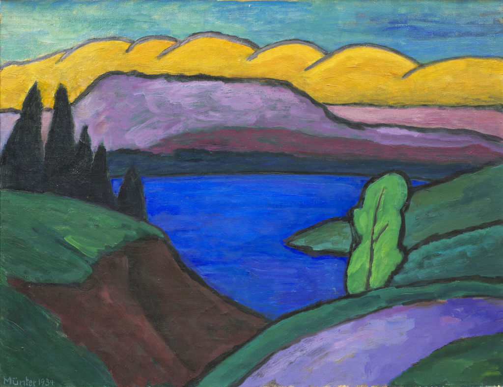 Gabriele Münter's The Blue Lake (Der blaue See) (1954) is on show at the Guggenheim New York until April 26, 2026. Lent by Lentos Kunstmuseum Linz. © 2025 Artists Rights Society (ARS), New York / VG Bild-Kunst, Bonn. Photo: Reinhard Haider, LENTOS Kunstmuseum Linz