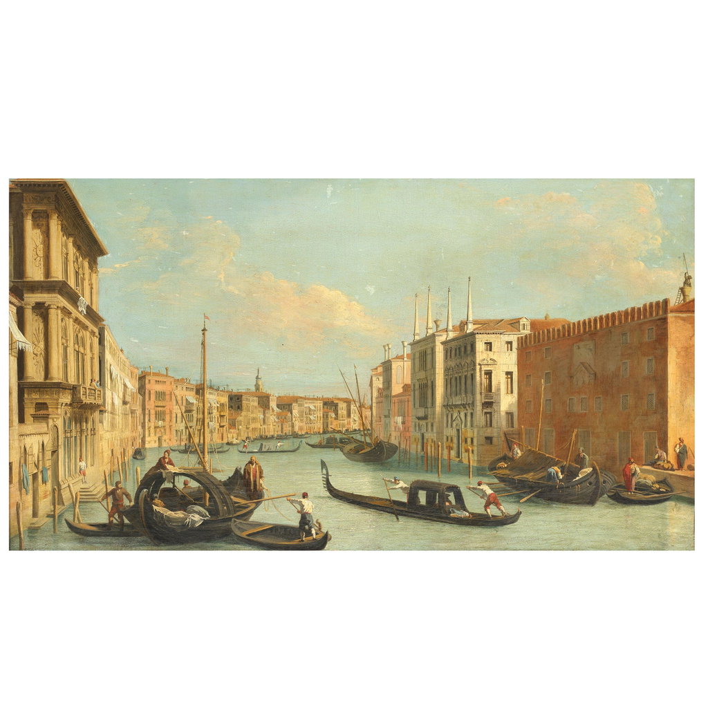 View of the Grand Canal, looking Southeast by Circle of Canaletto sold for $109,800. Image courtesy of Bonhams
