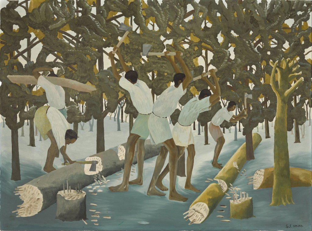 Woodcutters (1955). Sold for $26,200 in 2023. Image courtesy of Sotheby's