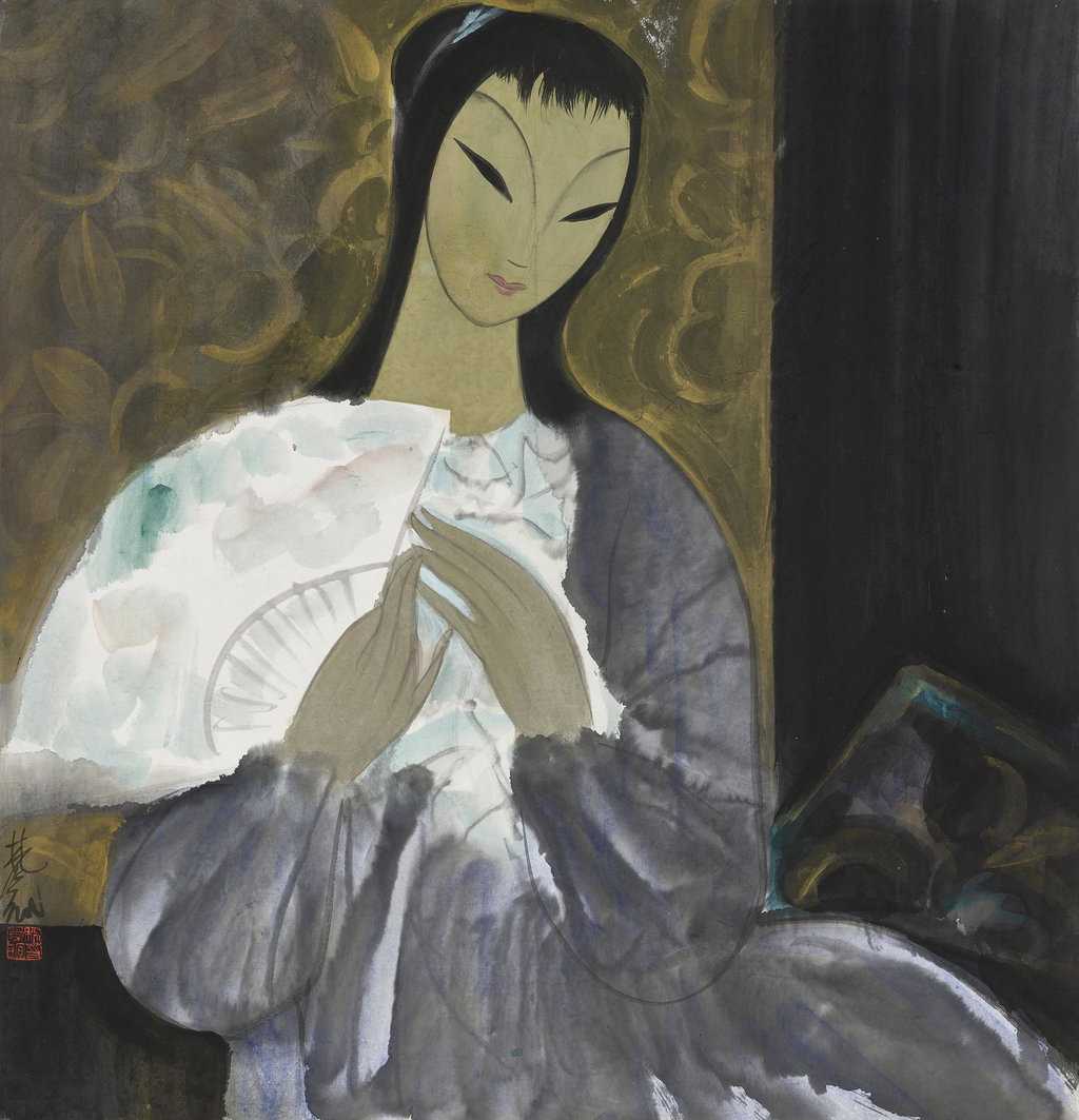 Lady Holding Fan by Lin Fengmian sold for $242,800. Image courtesy of Christie's