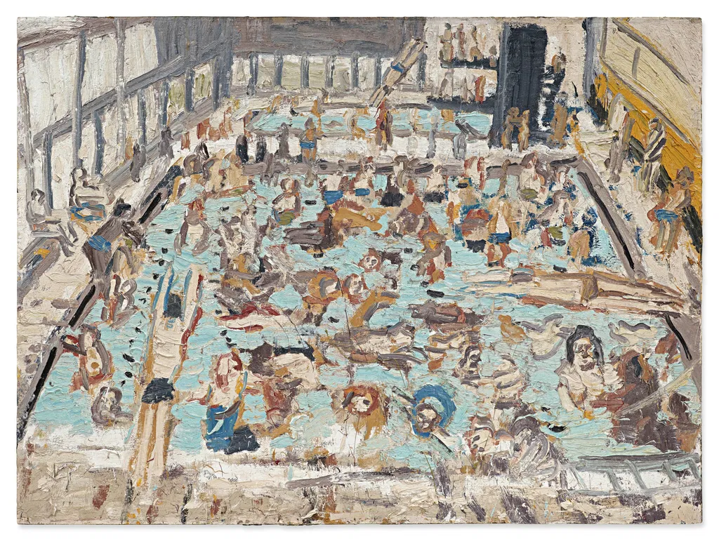 Leon Kossoff's auction record was smashed by the $6.99m sale of Children’s Swimming Pool, 11 o’clock Saturday Morning, August. Image courtesy of Sotheby's
