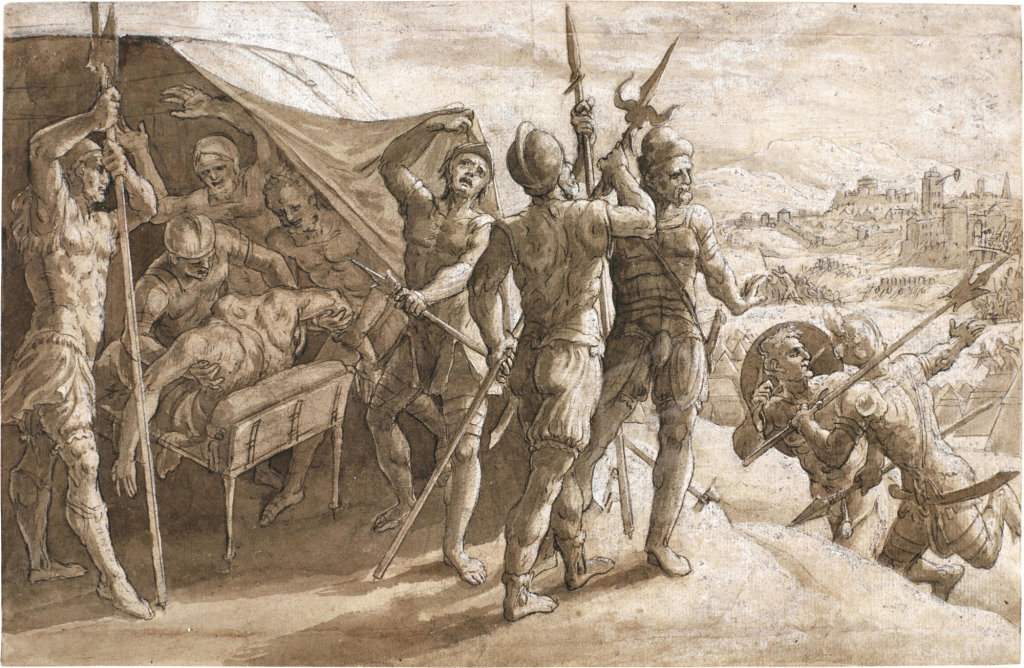 Soldiers discovering the body of Holofernes by Master of the Liechtenstein Adoration sold for $127,100. Image courtesy of Sotheby's
