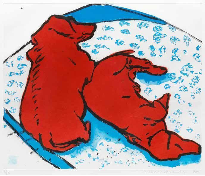 Vertical Dogs by David Hockney sold for $71,000. Image courtesy of Bonhams