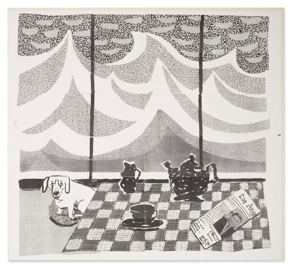 Breakfast with Stanley in Malibu, Aug. 23, 1989 by David Hockney sold for $46,100. Image courtesy of Bonhams