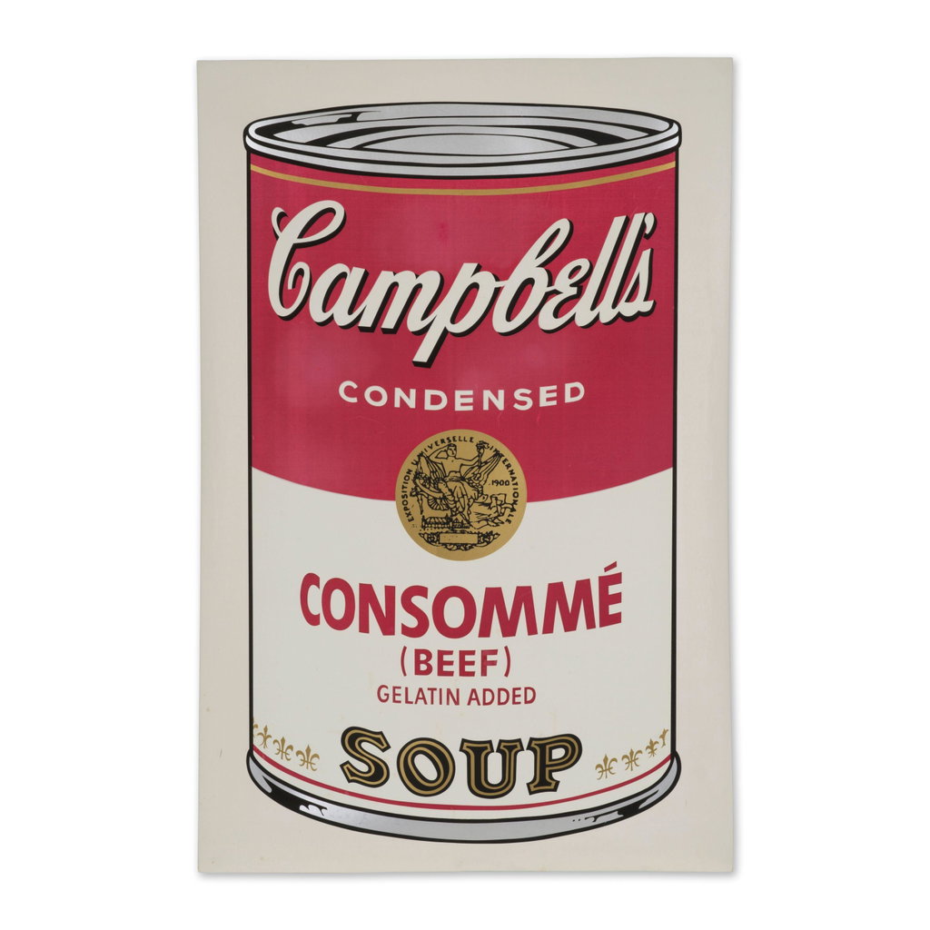 Consommé (Beef), from Campbell's Soup I by Andy Warhol sold for $27,700. Image courtesy of Bonhams Cornette de Saint Cyr