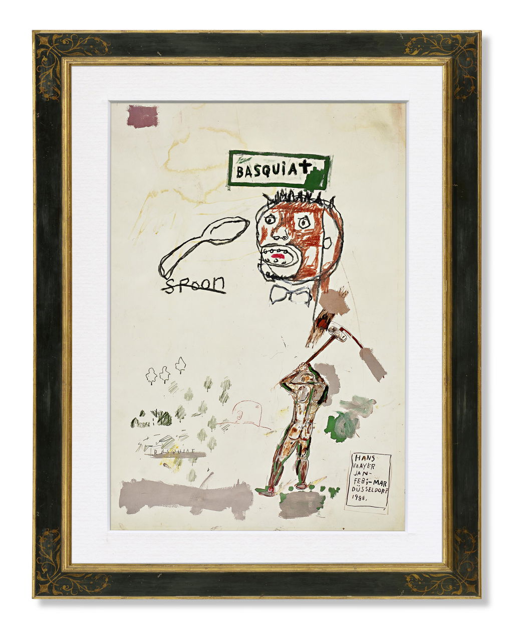 Untitled (Spoon) by Jean-Michel Basquiat estimated at $472,400 (low) to $1.01m (high). Image courtesy of Christie's