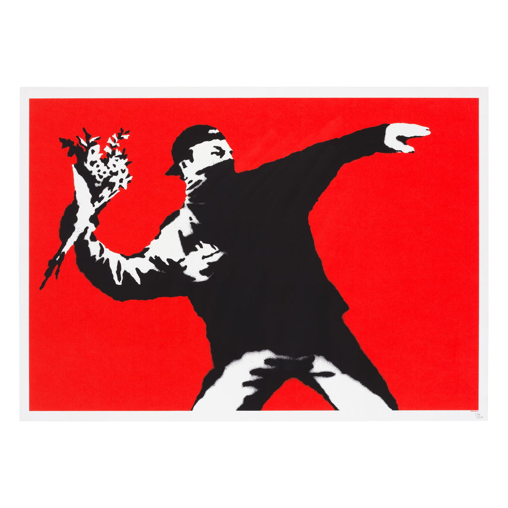 Love Is In The Air by Banksy sold for $30,300.
Image courtesy of Bonhams