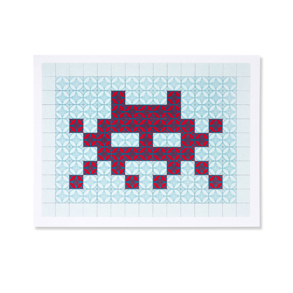 Obey Invader Medium red blue Postcard image #1 main image