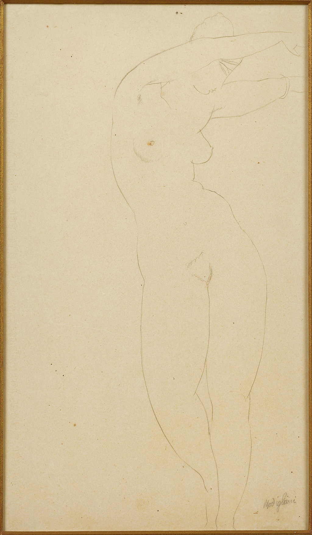 Standing Nude Woman with Raised Arms by Amedeo Modigliani sold for $89,200. Image courtesy of Artcurial