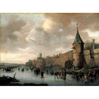 Winter landscape with figures skating and playing on a frozen river. Image courtesy of Sotheby's