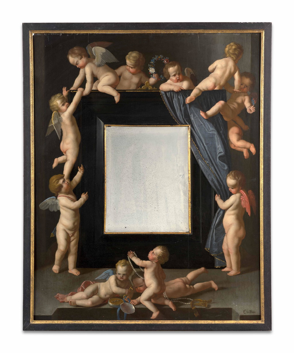 Garlands of Cupids Surrounding a Mirror in Trompe-l'œil by Cornelis de Man sold for $115,300 (727% above estimate). Image courtesy of Artcurial