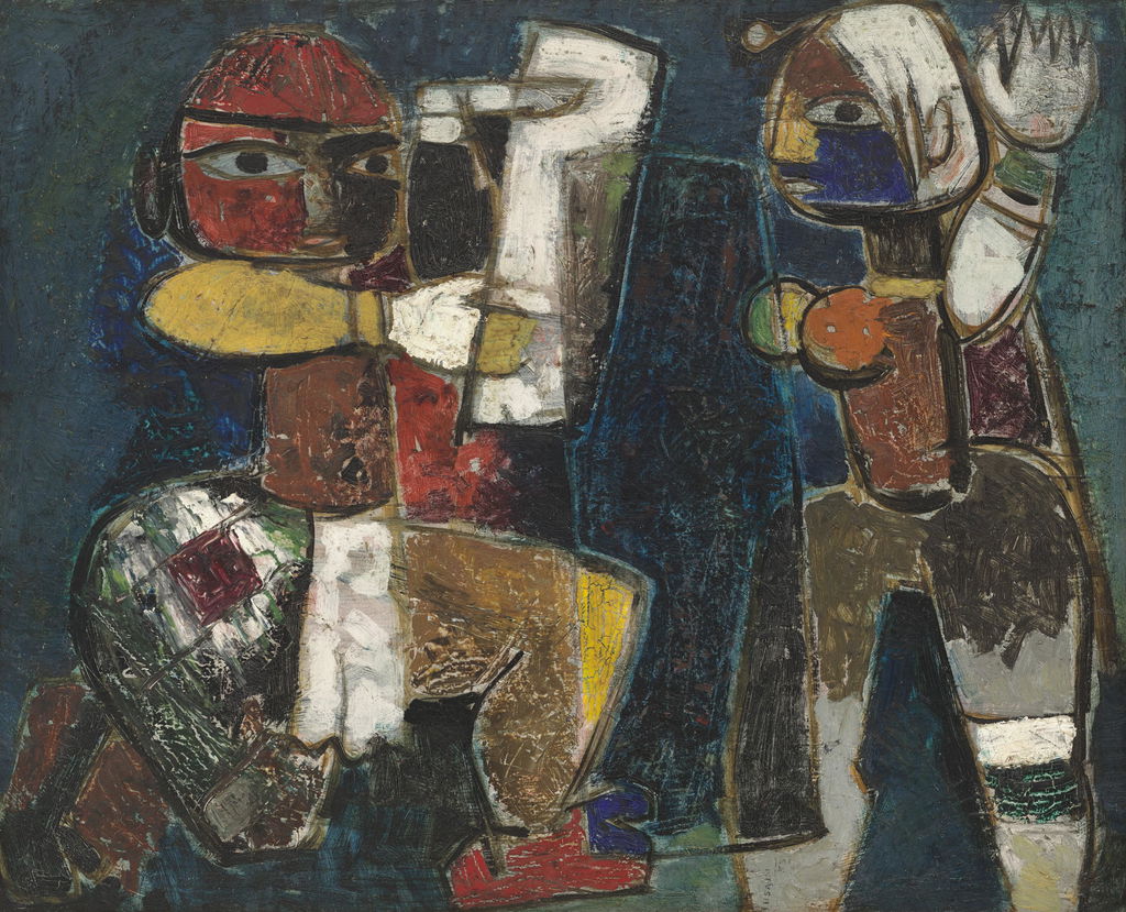Puppet Dancers by M.F. Husain estimated at $350,000 (low) to $500,000 (high). Image courtesy of Christie's