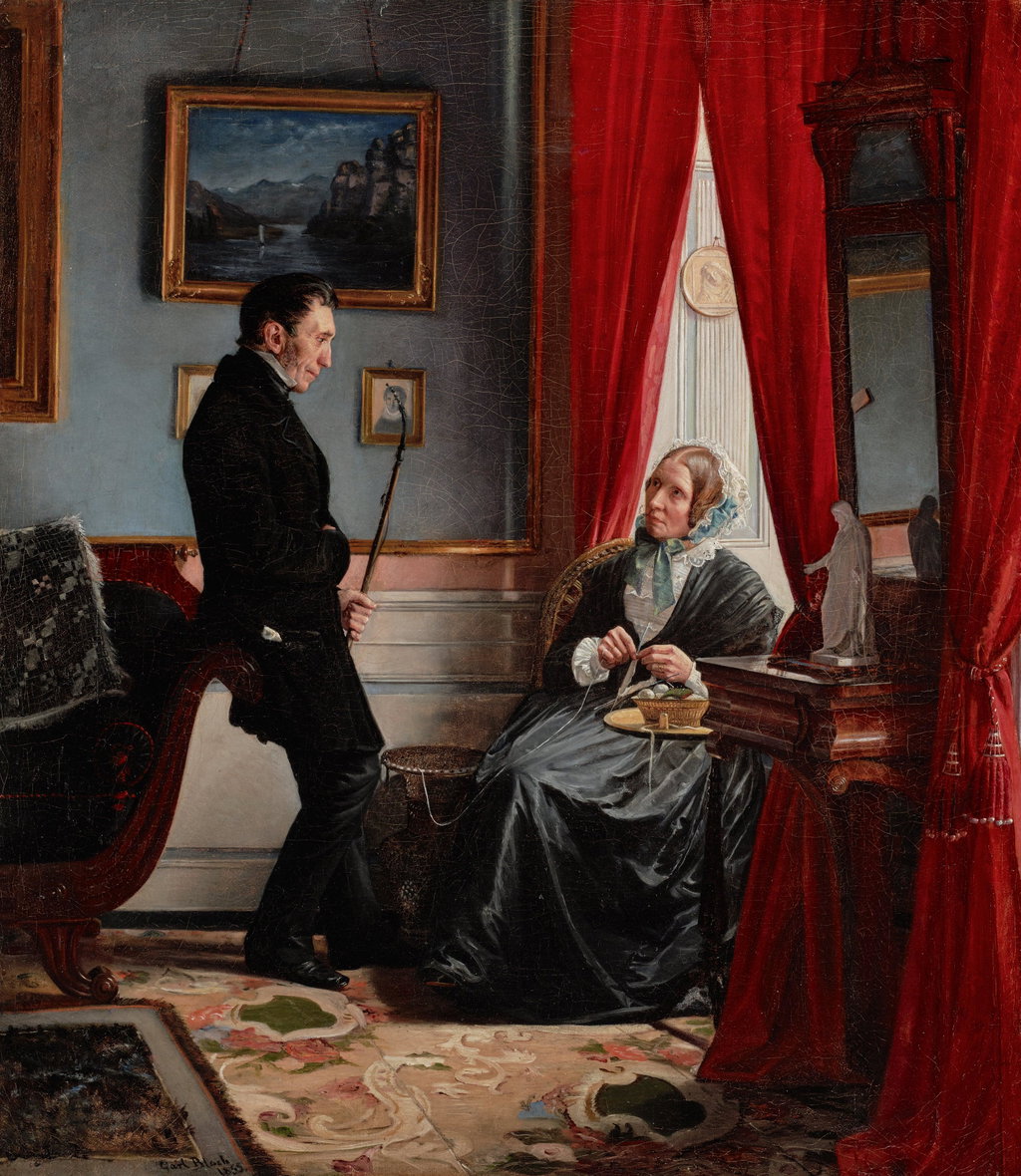 The Artist's Parents, Mr. and Mrs. J.P. Bloch, in Their Sitting Room (Kunstnerens forældre i dagligstuen) by Carl Bloch sold for $45,100. Image courtesy of Phillips