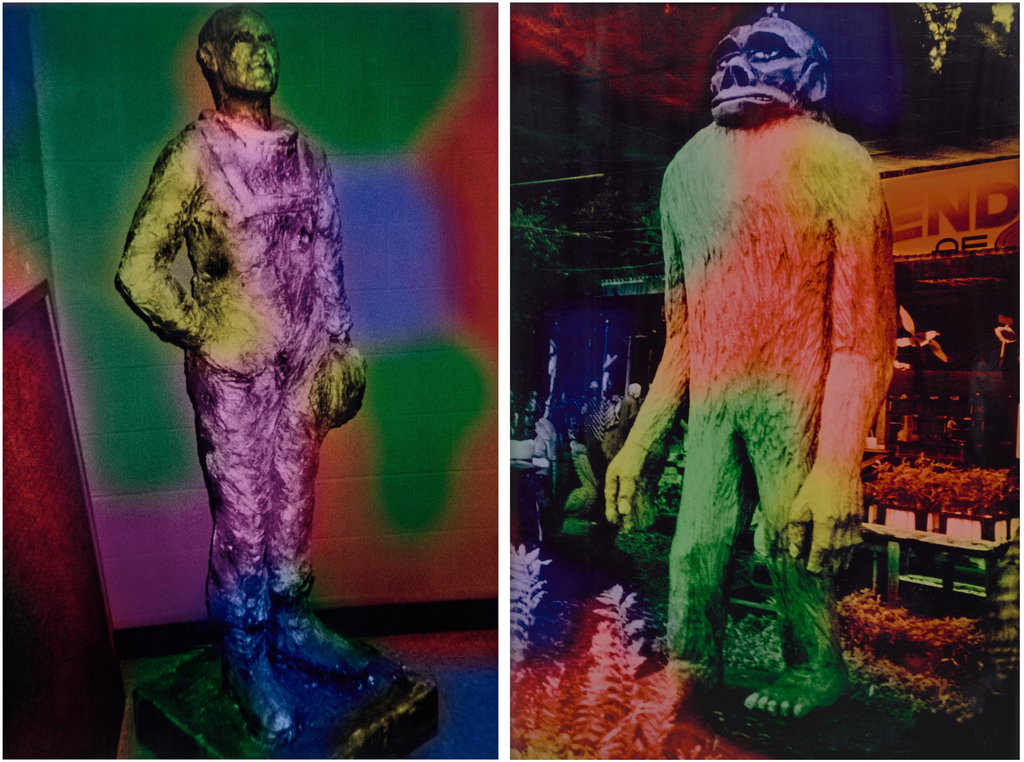 Plaster statue of John Glenn, John Glenn H.S., Westland, MI and Chainsaw Sculpture of Bigfoot, Redwood Area of Northern CA. Image courtesy of Phillips