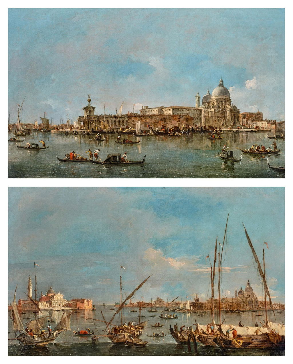 Venice, A View of the Punta della Dogana and the Church of Santa Maria della Salute; Venice, A View of the Churches of San Giorgio Maggiore and Santa Maria della Salute by Francesco Guardi sold for $10.5m.
Image courtesy of Sotheby's