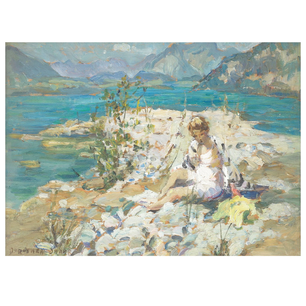 Bather seated by the shore by Dorothea Sharp sold for $12,900. Image courtesy of Bonhams