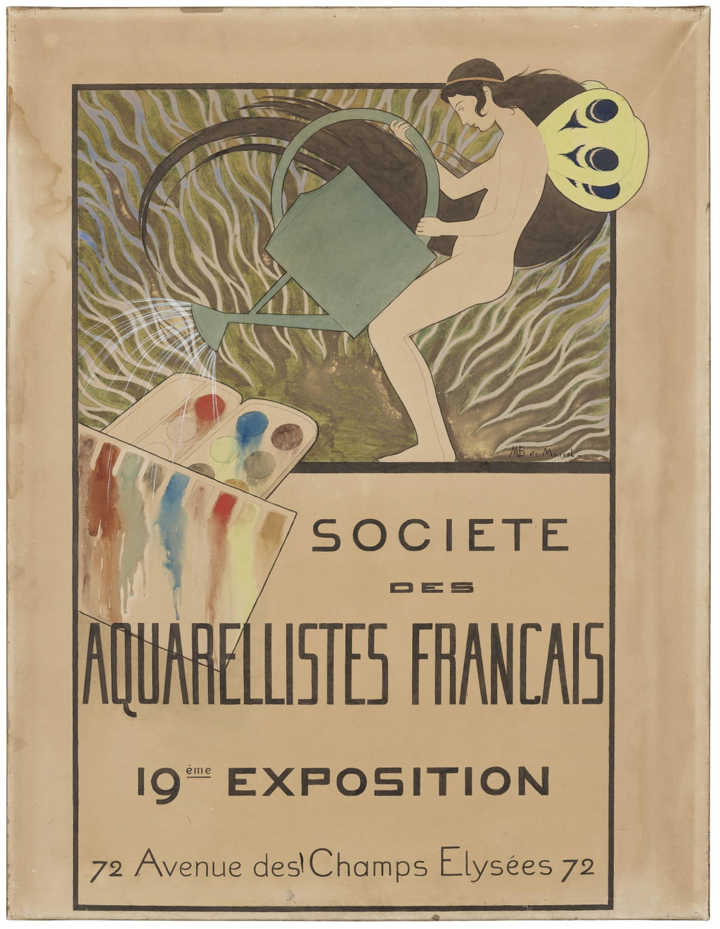 Design for the Poster for the 19th Annual Exhibition of the Société des Aquarellistes Français, Paris 1897 by Louis Maurice Boutet De Monvel sold for $4,706 (402% above estimate). Image courtesy of Christie's