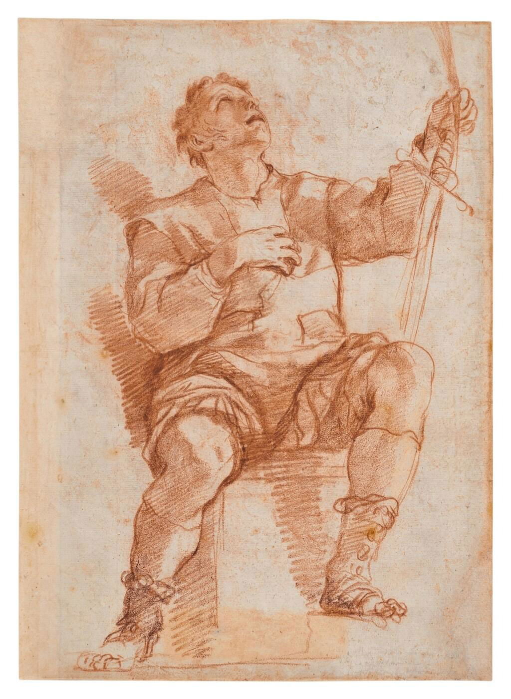 Recto: Study for the Figure of Adrian Fortescue
 Verso: Study for the Figure of Juan d'Eguaras by Mattia Preti sold for $1.76m.
Image courtesy of Sotheby's