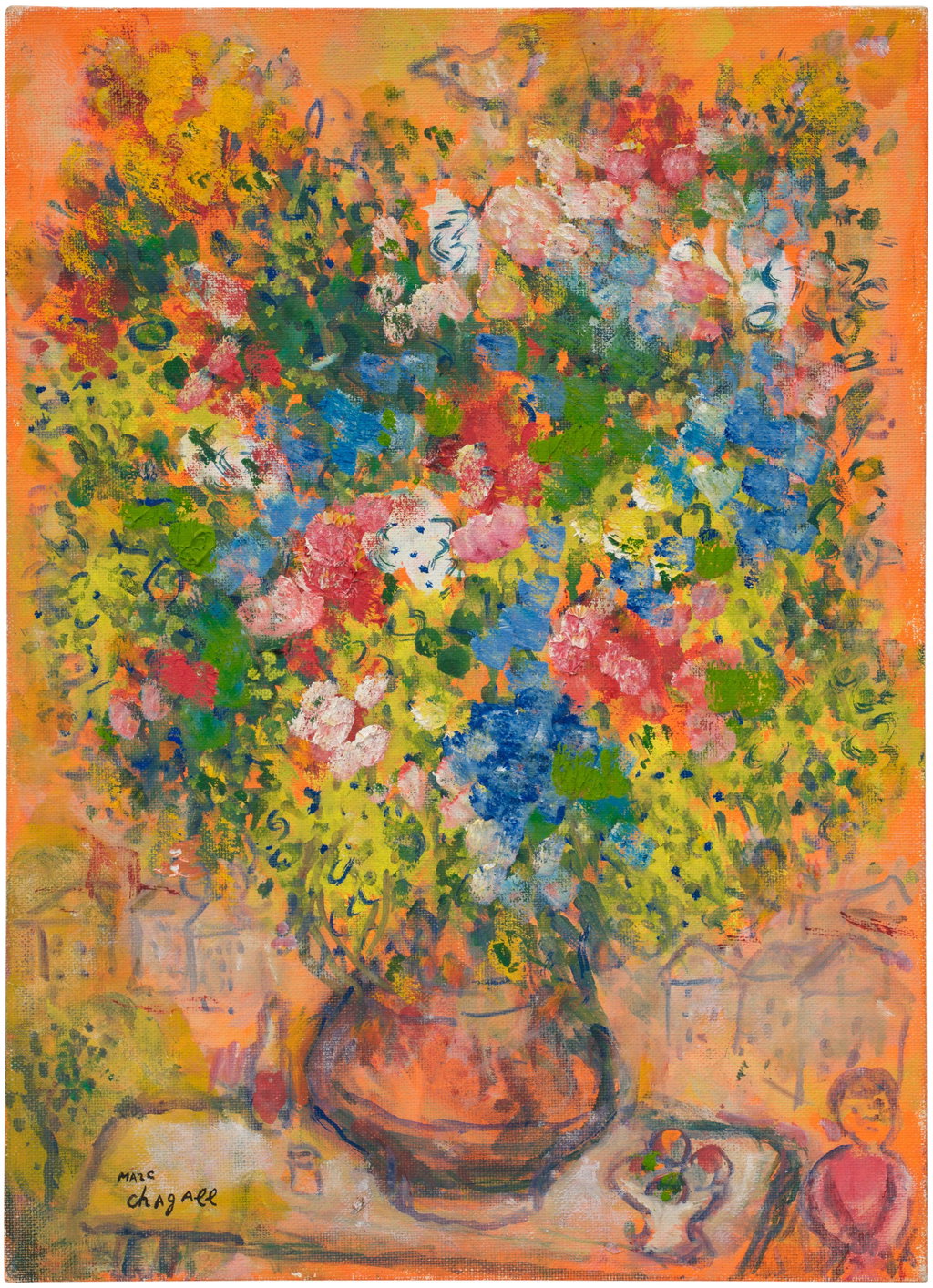 Bouquet sur fond orange by Marc Chagall sold for $460,400. Image courtesy of Phillips