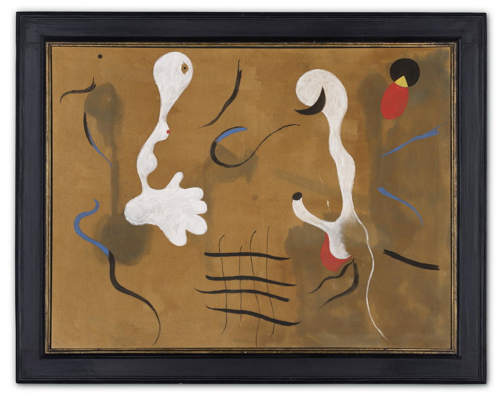 Peinture (Les amants - Adam et Eve) by Joan Miro estimated at $9.26m (low) to $13.23m (high). Image courtesy of Christie's