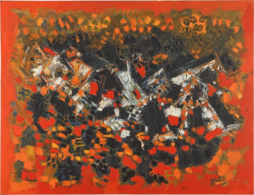 Paysage Rouge by Sayed Haider Raza estimated at $338,200 (low) to $473,500 (high). Image courtesy of Sotheby's