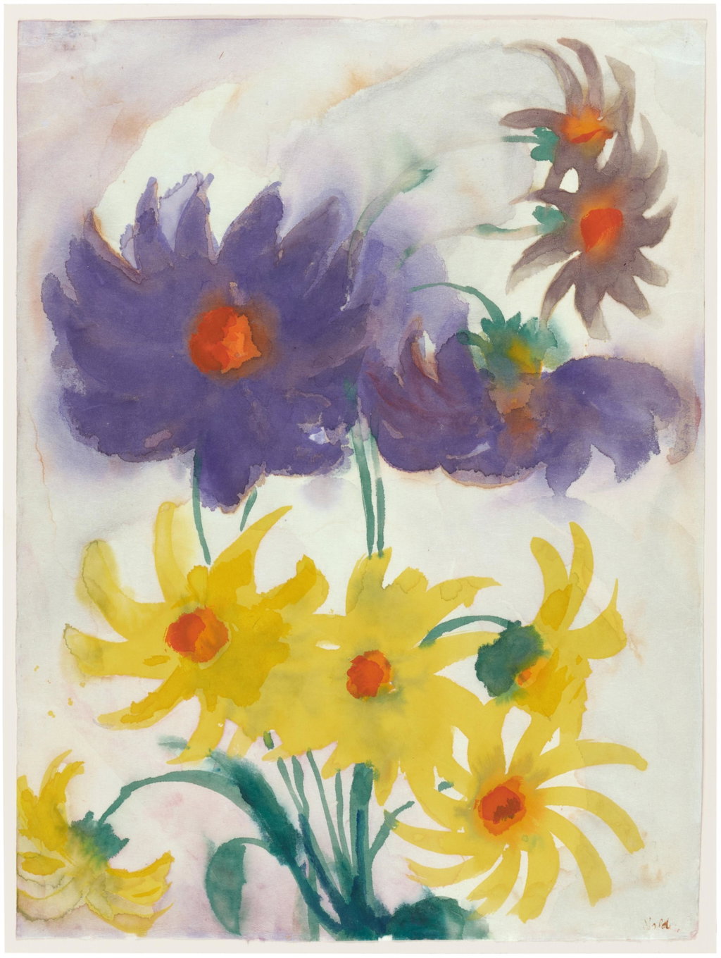 Blumen (gelb und violett) (Flowers (yellow and purple)) by Emil Nolde sold for $52,200. Image courtesy of Sotheby's
