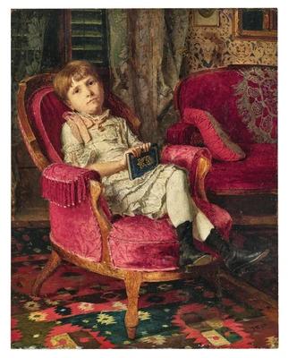 A Girl (Angelina, the Artist’s Niece at the Age of 7) with a Book in a Red Armchair. Image courtesy of Dorotheum