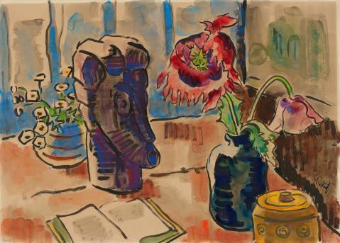 KARL SCHMIDT - ROTTLUFF、FRAU MIT ERNTEHU Sinnende Frau ,Reflective Woman - Karl Schmidt-Rottluff