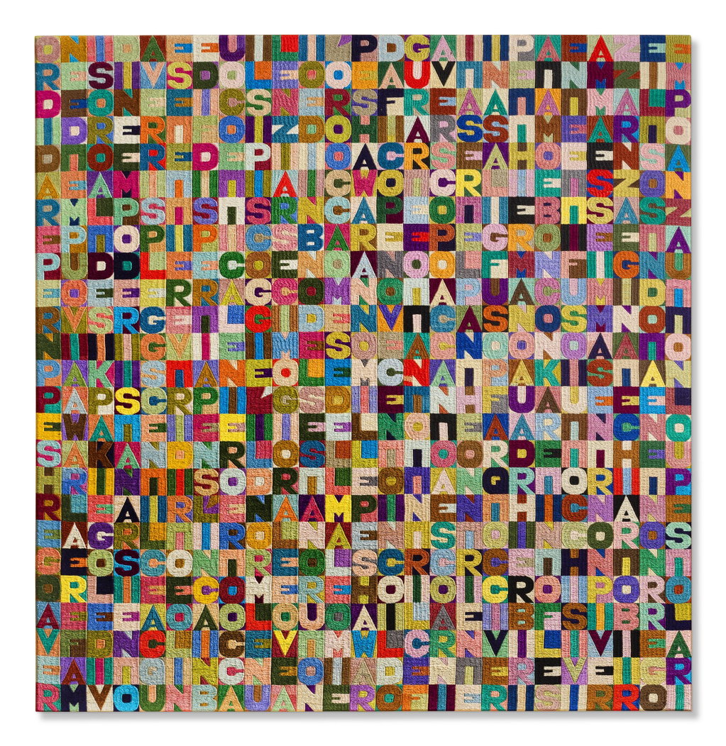 Oggi è il decimo giorno del sesto mese dell'anno millenovecentottantotto accanto al Pantheon (Today is the tenth day of the sixth month of the year nineteen eighty-eight, next to the Pantheon) by Alighiero e Boetti sold for $1.02m. Image courtesy of Christie's