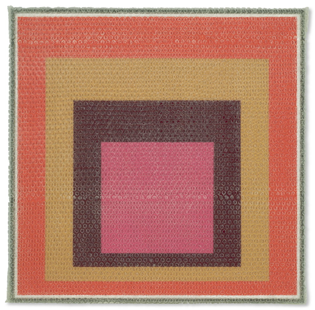 Homage to the Square with Bubblewrap and Packing Tape #17 by Tammi Campbell sold for $9,600 (1820% above estimate). Image courtesy of Christie's