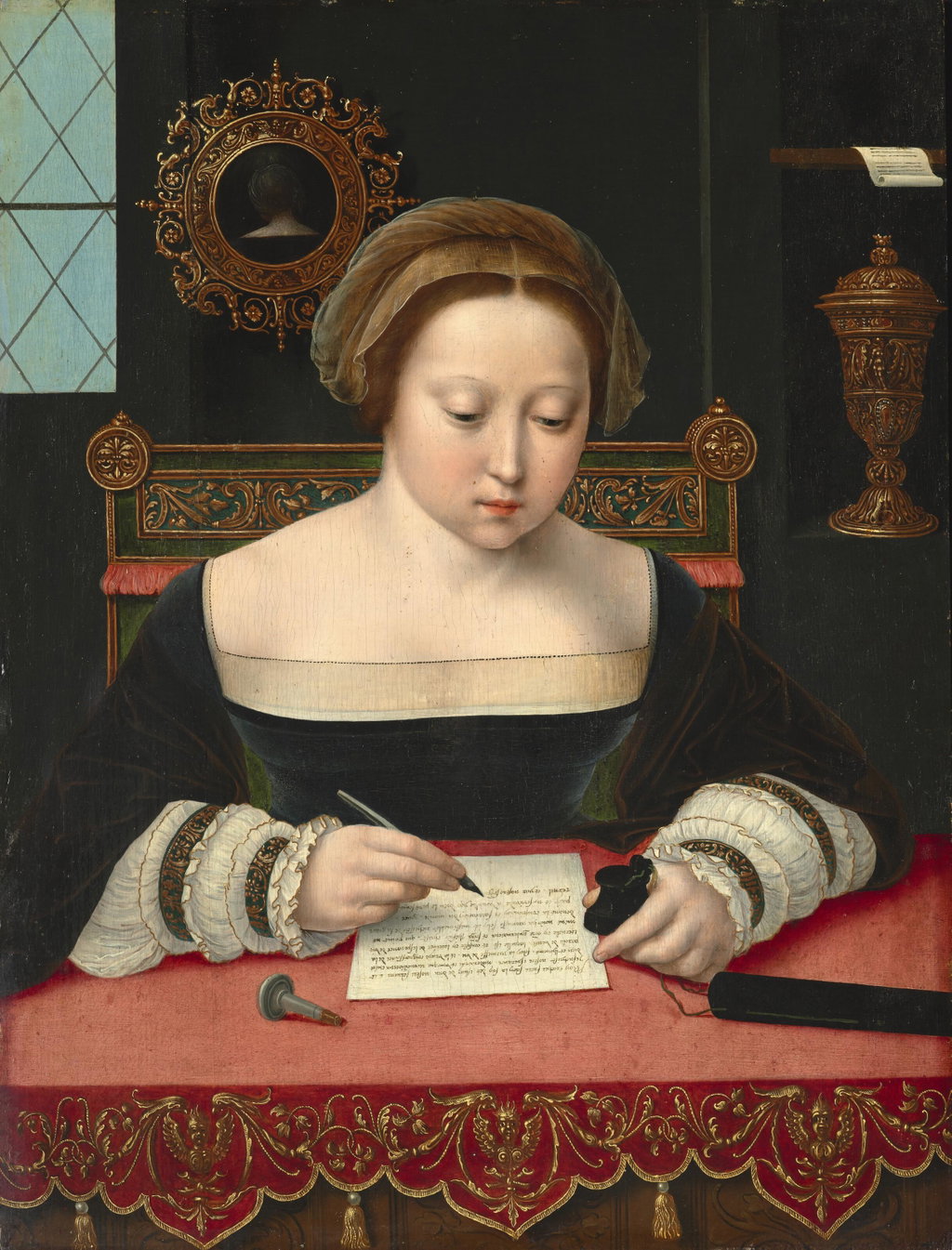 Woman Writing a Letter, known as Mary Magdalene Writing a Letter by Master of the Demi Figures sold for $410,700. Image courtesy of Christie's