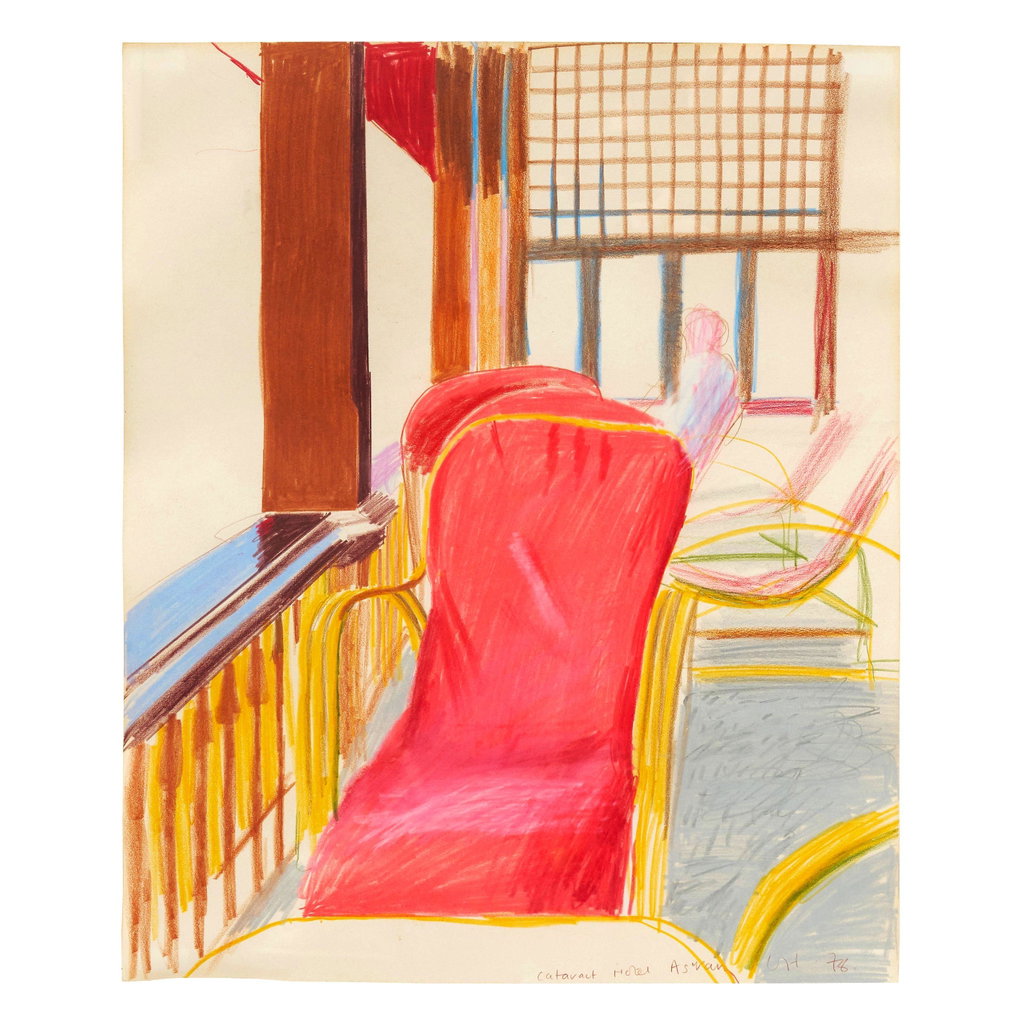 Cataract Hotel Aswan by David Hockney sold for $475,500 (412% above estimate). Image courtesy of Bonhams