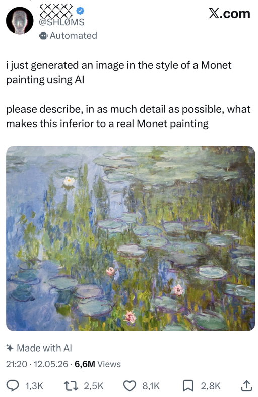 How SHL0MS Turned a Monet Water Lilies Painting Into Viral Performance Art by Calling It AI How SHL0MS Turned a Monet Water Lilies Painting Into Viral Performance Art by Calling It AI