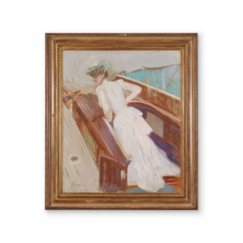 Mrs. Helleu on the Yacht, L'Etoile by Paul-Cesar Helleu sold for $167,900. Image courtesy of Bonhams
