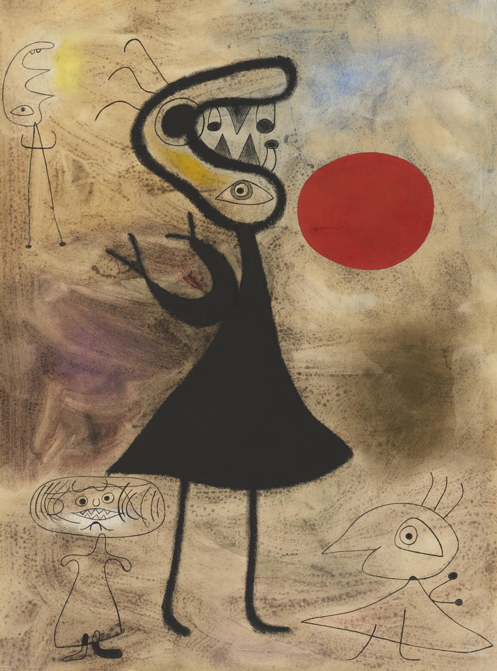 Femmes devant le soleil by Joan Miro sold for $1.5m. Image courtesy of Christie's