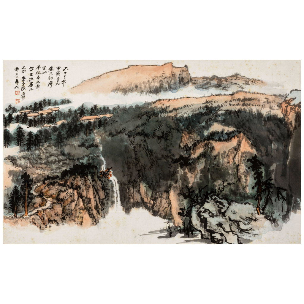 Landscape with Waterfall by Zhang Daqian sold for $127,500. Image courtesy of Bonhams