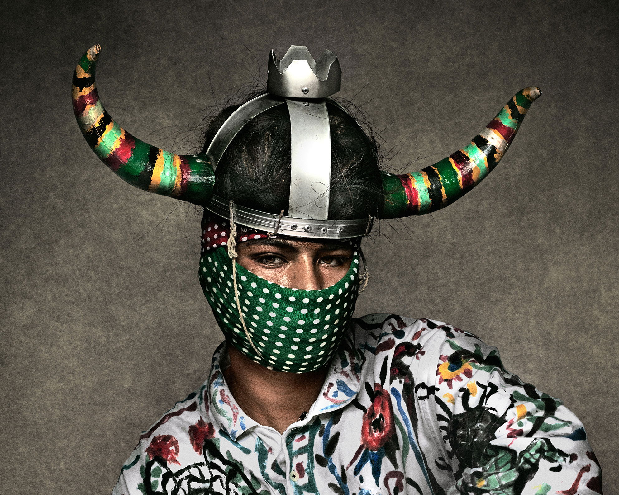 A Man in costume as El Diablo Blanco de Rabinal<br>A White Devil from the dance of Moros y Cristianos<br>Antigua Guatemala 2023 (XLarge) 3