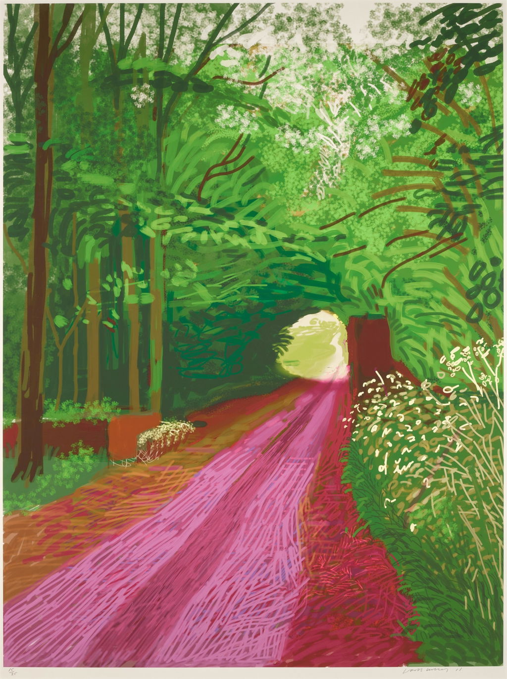 The Arrival of Spring in Woldgate, East Yorkshire in 2011 (twenty eleven) - 31 May, No. 1 by David Hockney sold for $597,300. Image courtesy of Sotheby's