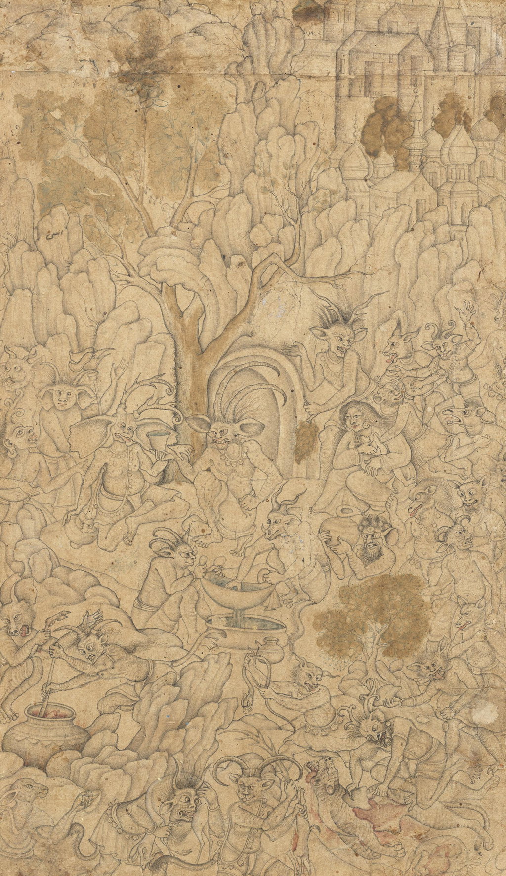 DEMONS BANQUETING IN A FANTASTIC LANDSCAPE by Mughal School estimated at $66,300 (low) to $92,900 (high). Image courtesy of Christie's
