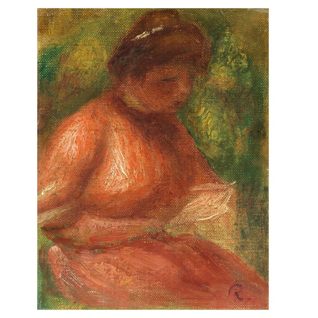 Femme en robe rouge lisant. Image courtesy of Bonhams