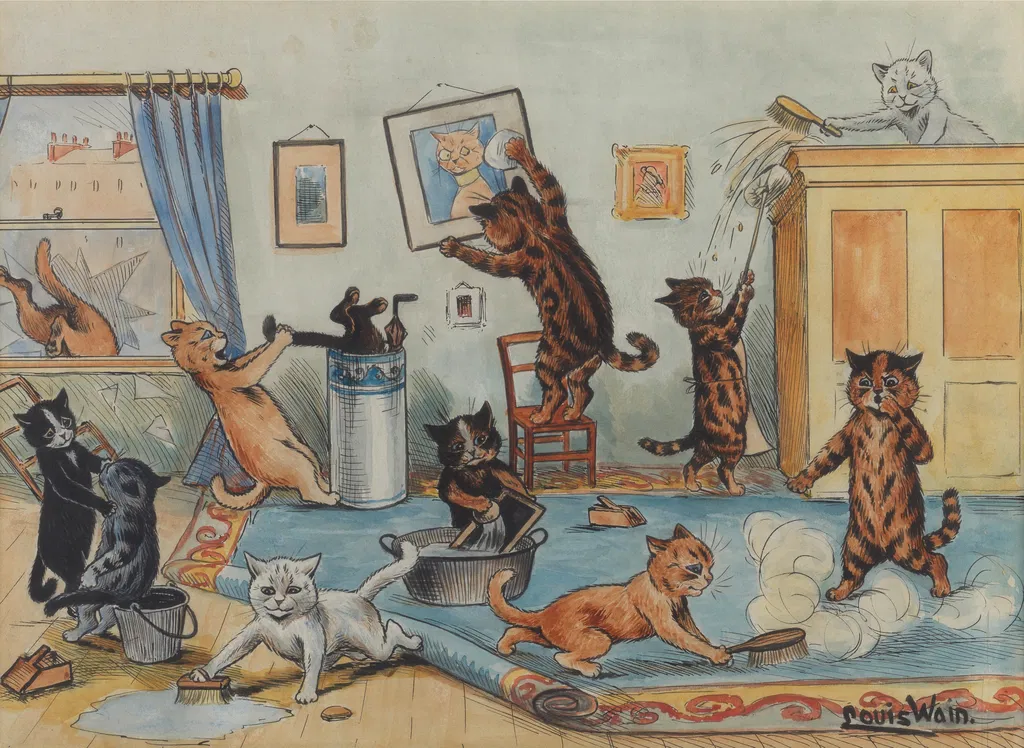 Spring Cleaning by Louis William Wain sold for $40,300.
Image courtesy of Bonhams