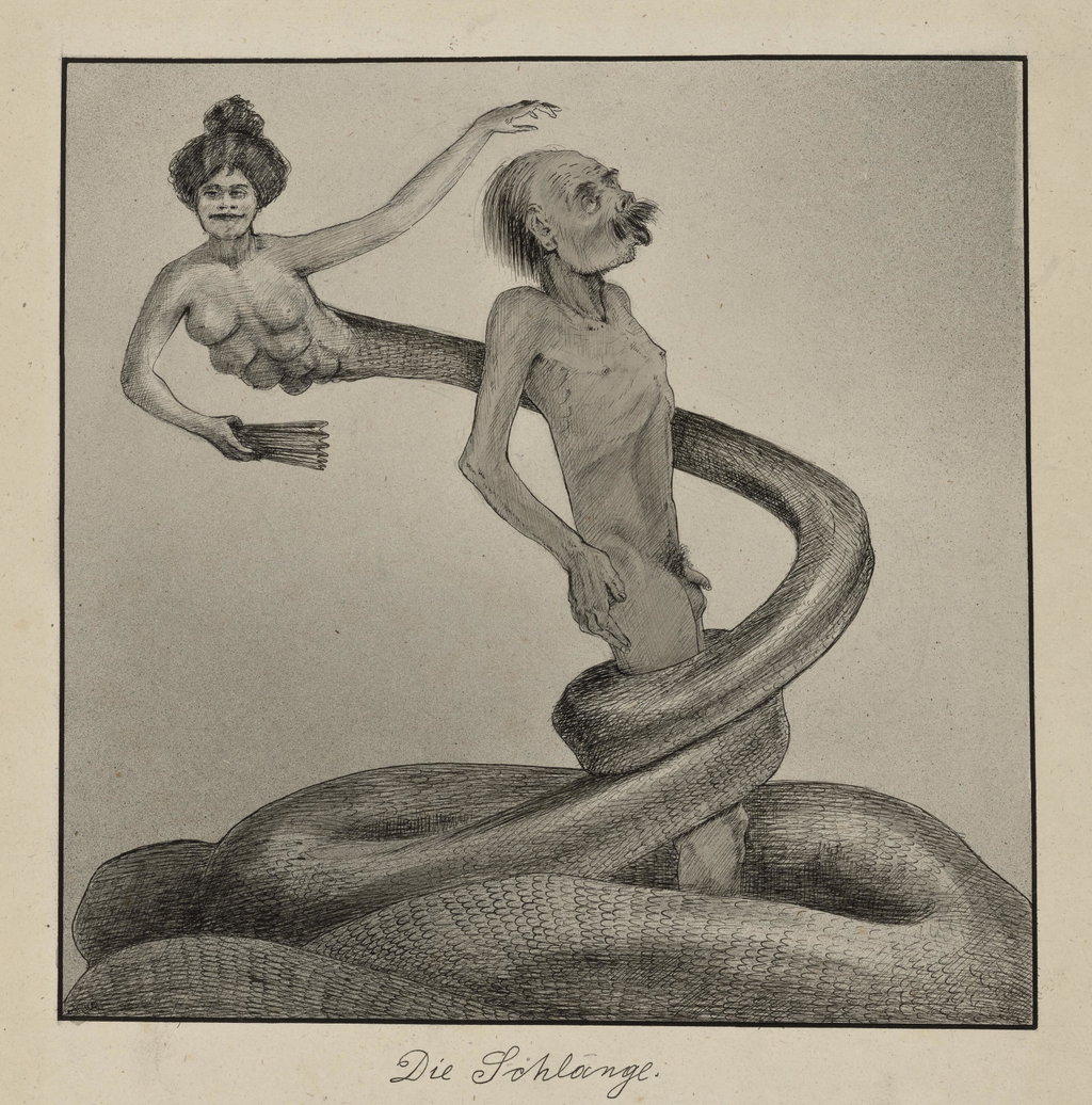 Die Schlange by Alfred Kubin estimated at $463,600 (low) to $728,600 (high). Image courtesy of Christie's