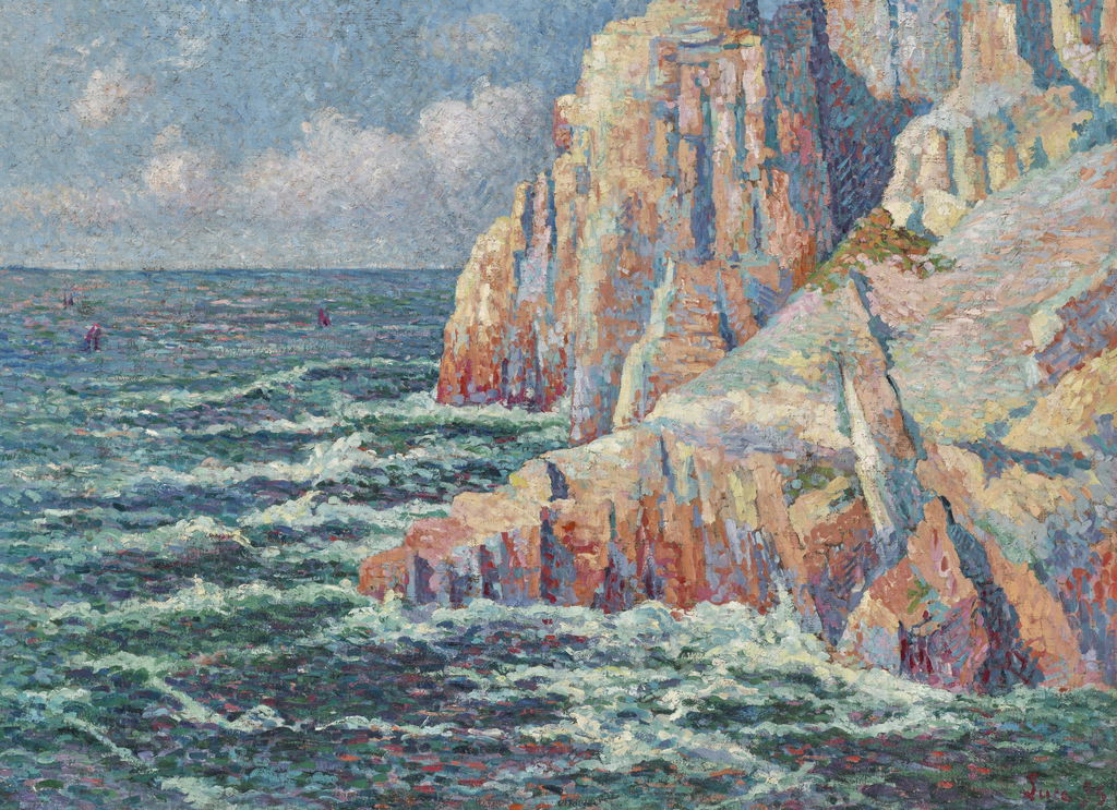 Rochers dans la mer by Maximilien Luce estimated at $607,300 (low) to $877,300 (high). Image courtesy of Christie's