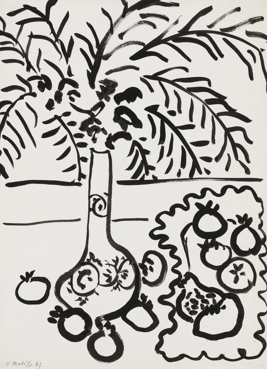 Nature morte, fougères et grenades. Image courtesy of Christie's