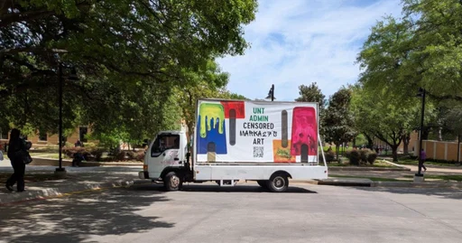 ACLU and anti-censorship group target UNT over art exhibit removal with mobile billboard